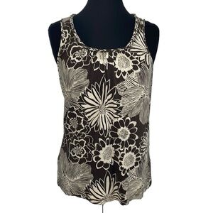 Cable & Gauge Size Medium brown‎ and cream floral scoop neck tank top.